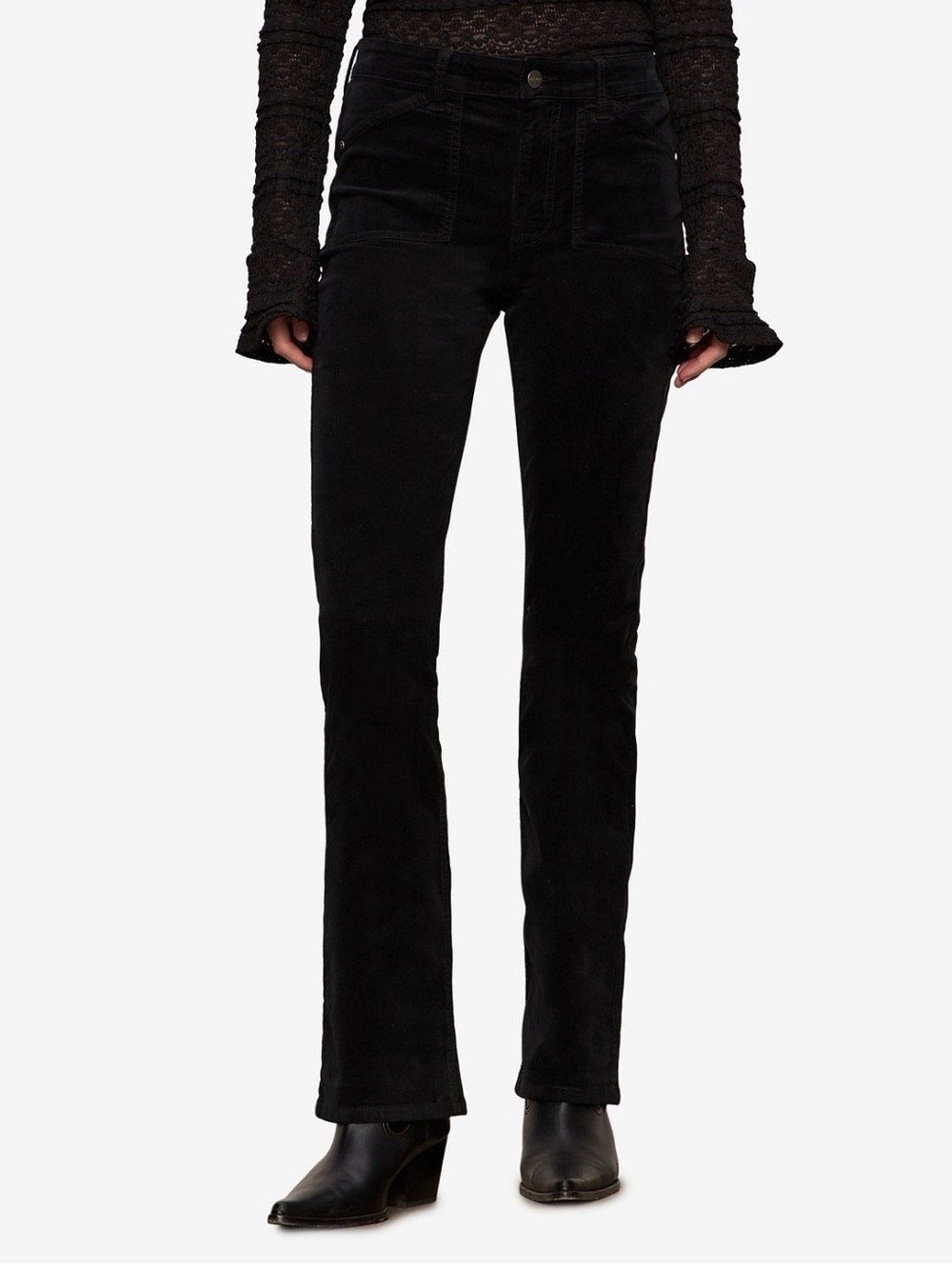 Sanctuary Black Boot Cut Velvet-Look Pants
